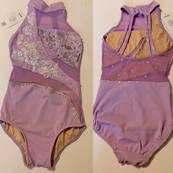 Custom solo custom dance costume leotard orchid lavender rhinestone AXS adul NEW - Picture 4 of 12
